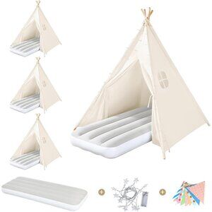4 Pack Teepee Tent for Kids Slumber Party with Inflatable Airbeds & Lights